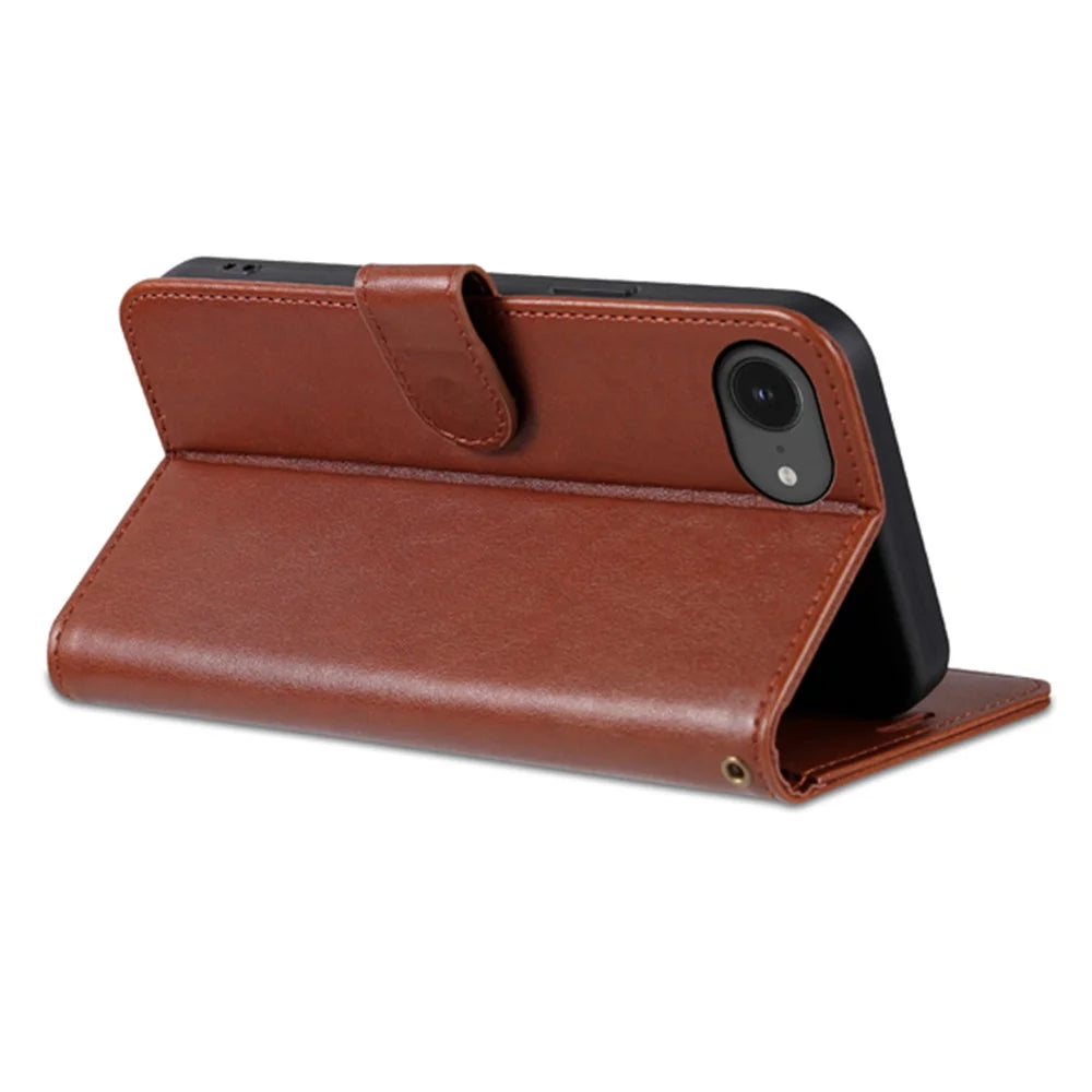 AZNS For iPhone 17e / 16e Case Anti-Scratch PU Leather Stand Wallet Phone Cover - Brown - 3