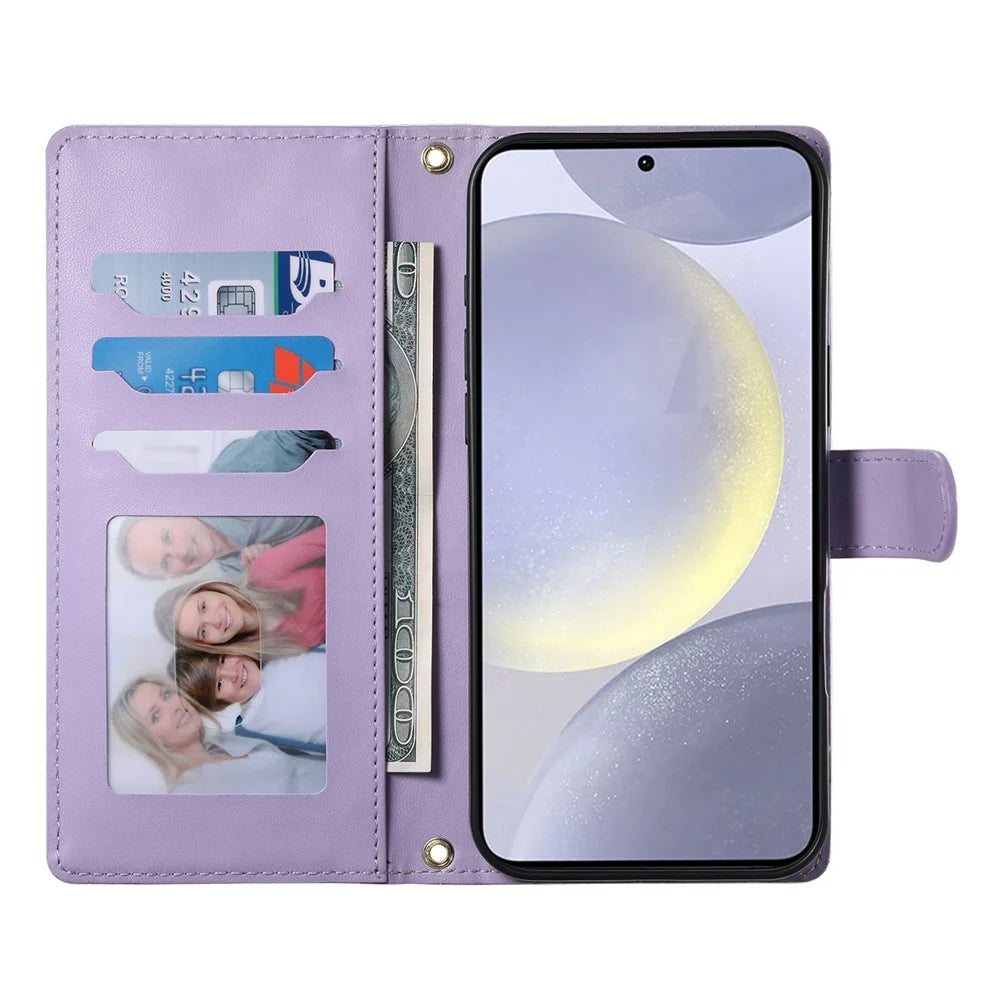 For Samsung Galaxy S25+  /  S24+ Case Rhombus Stitching Wallet Stand Leather Phone Cover with Long  /  Short Strap - Purple - 2