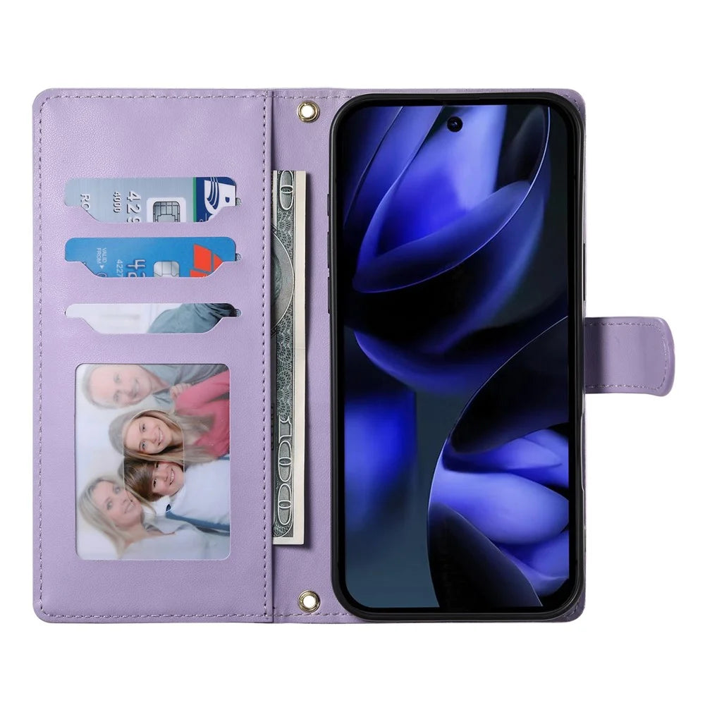 For Google Pixel 8a Case Rhombus Stitching Wallet Stand Leather Phone Cover with Long  /  Short Strap - Purple - 2