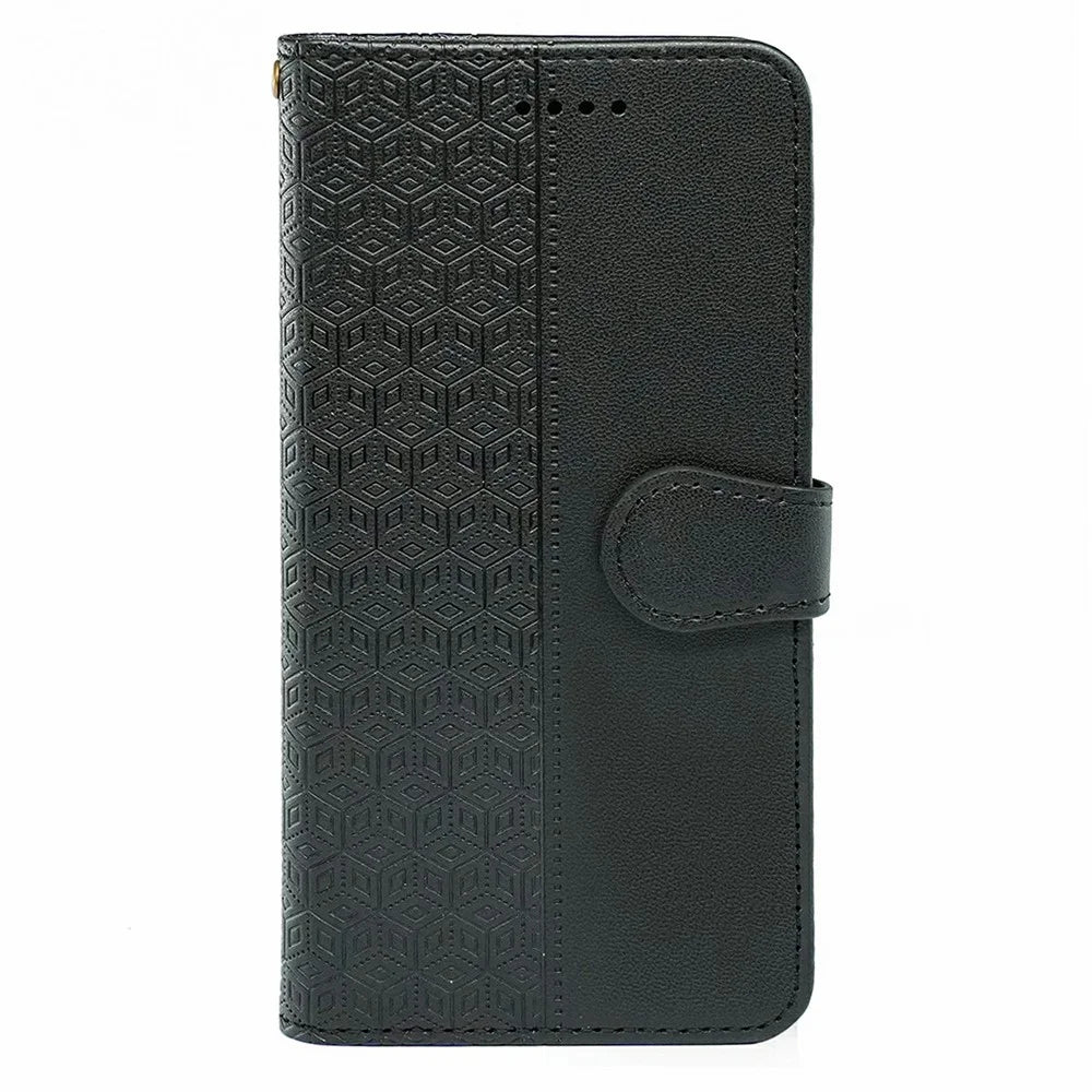 For Samsung Galaxy S25 / S24 Case Anti Scratch Splicing Imprinted Rhombus Leather Phone Cover - Black - 6
