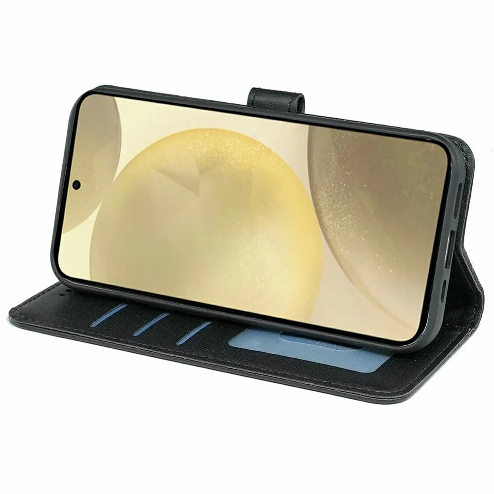 For Samsung Galaxy S25+ / S24+ Case Anti Scratch Splicing Imprinted Rhombus Leather Phone Cover - Black - 3