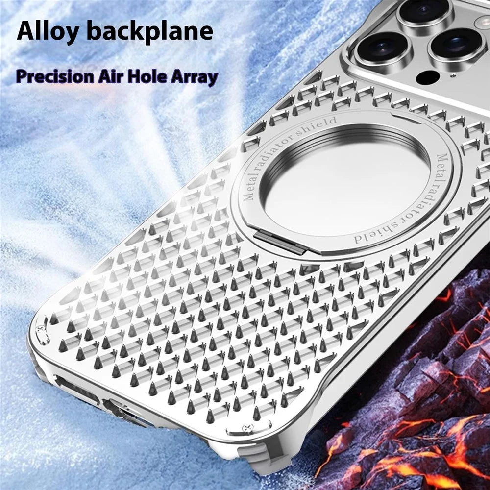 R-JUST RJ64 For iPhone 14 Pro Max Magnetic Case Aluminum Alloy Perfume Cooling Phone Cover with Rotating Kickstand - Black - 6