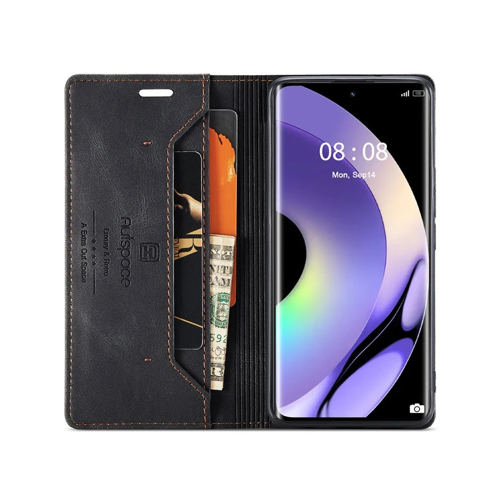 AUTSPACE For Realme 10 Pro+ 5G Wallet Case  A01 Leather Stand Cover with RFID Blocking Card Holder - Black - 3
