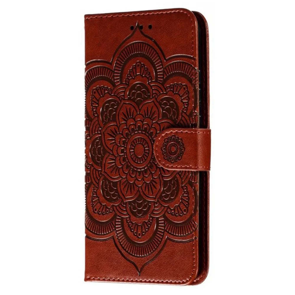 For Samsung Galaxy A56 5G / M56 5G Case PU Leather Mandala Imprinted Design Wallet Phone Cover - Brown - 6