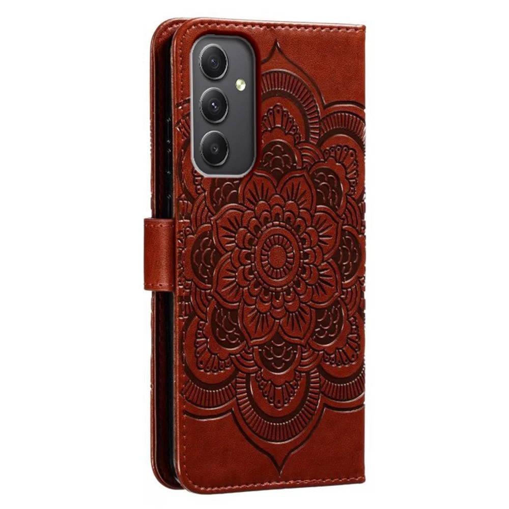 For Samsung Galaxy A56 5G / M56 5G Case PU Leather Mandala Imprinted Design Wallet Phone Cover - Brown - 7