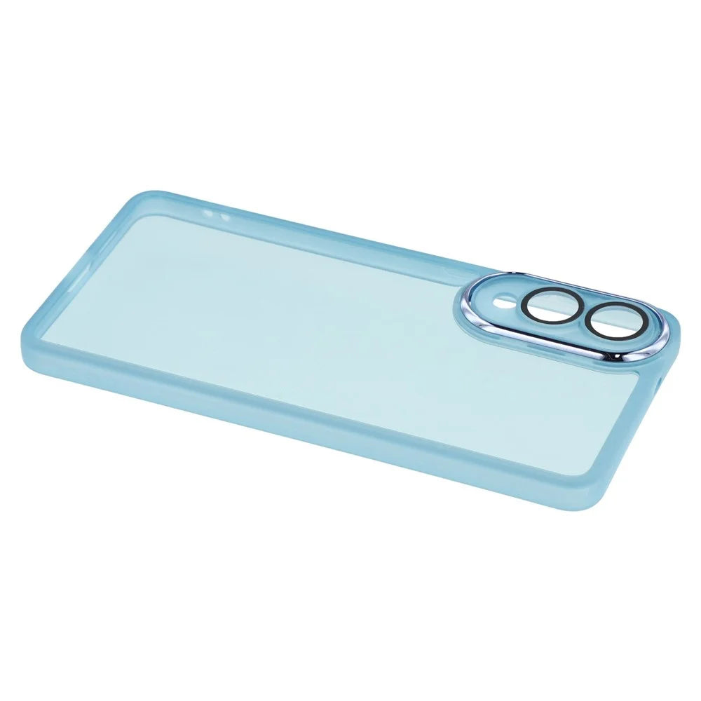 For Samsung Galaxy S25 Edge Case Electroplated Camera Frame TPU Phone Cover - Transparent Blue - 3