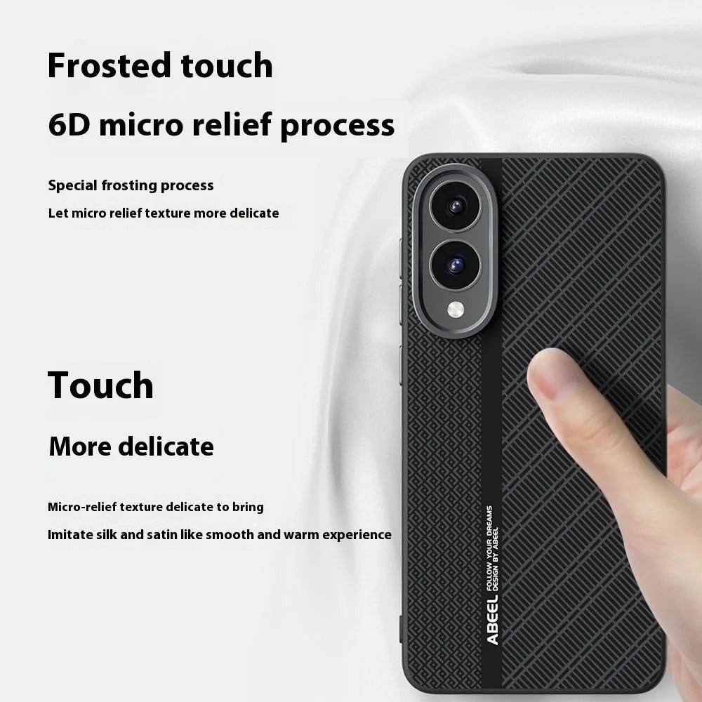 ABEEL For Samsung Galaxy S25 Edge Magnetic Case PC + TPU + Aluminum Alloy + PU Leather Slim Phone Back Cover - Texture 3 - 3