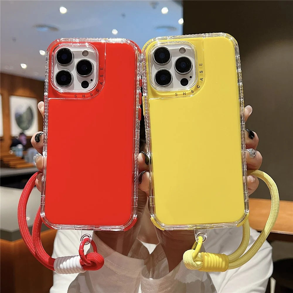 For iPhone 16 Pro Max Case 3 in 1 Drop-Proof PC + TPU Phone Back Cover with Wrist Strap - Red - 5