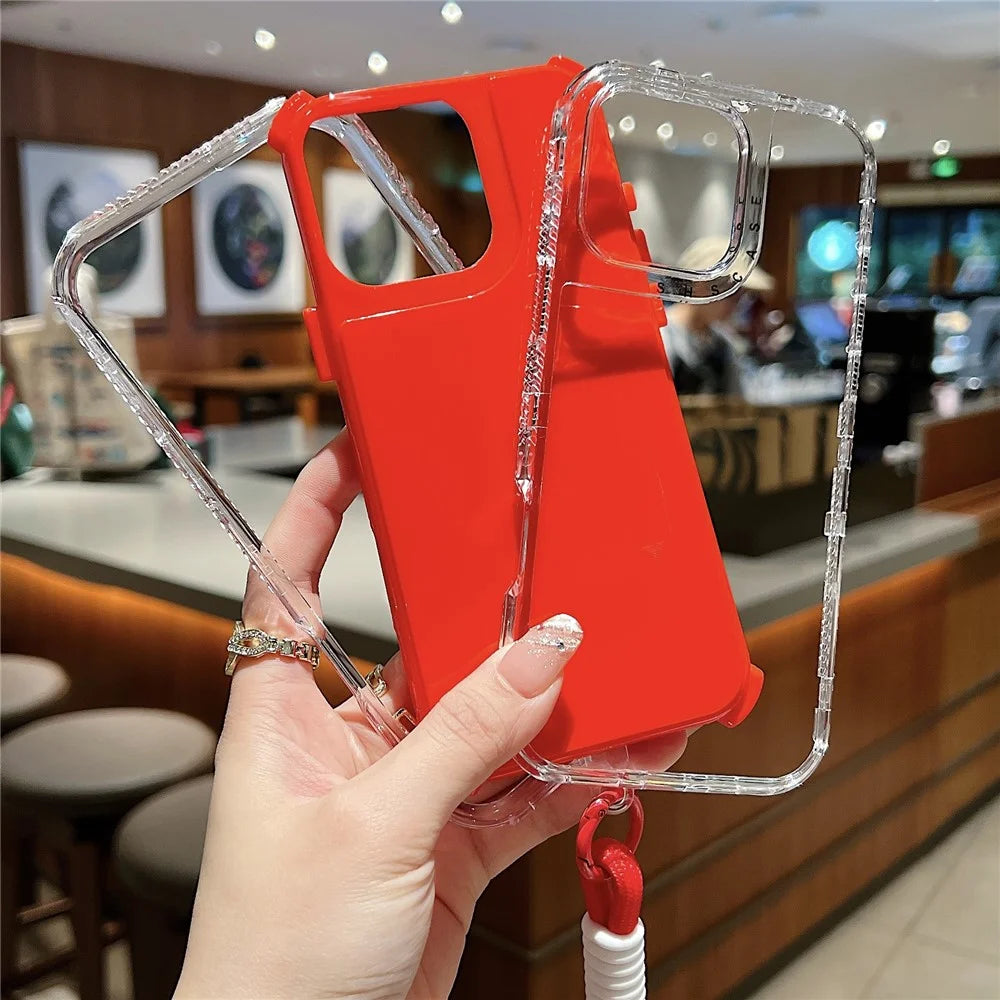 For iPhone 16 Pro Max Case 3 in 1 Drop-Proof PC + TPU Phone Back Cover with Wrist Strap - Red - 6