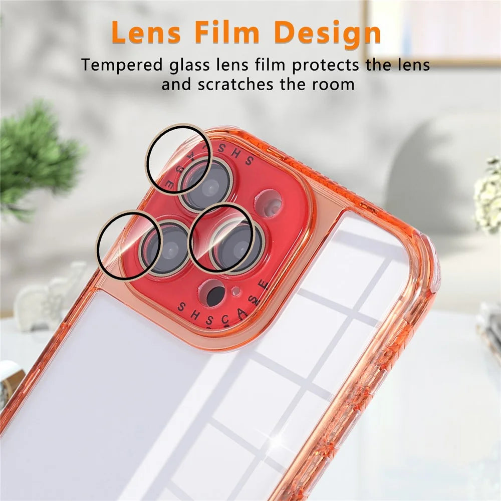 For iPhone 16 Pro Case Clear Colorful Frame Drop-Proof TPU + PC Phone Back Cover with Lens Film - Red - 4