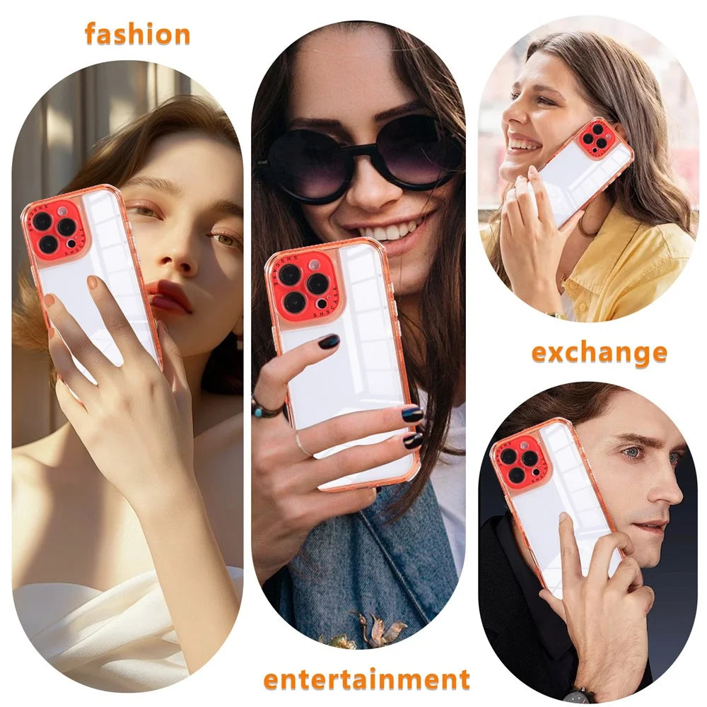 For iPhone 16 Pro Case Clear Colorful Frame Drop-Proof TPU + PC Phone Back Cover with Lens Film - Red - 7