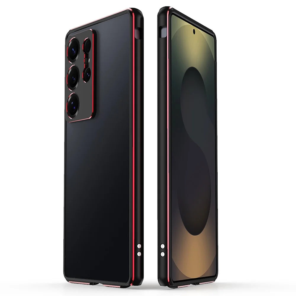 For Samsung Galaxy S25 Ultra Bumper Case Metal Frame Phone Cover with Camera Lens Guard - Black / Red - 1
