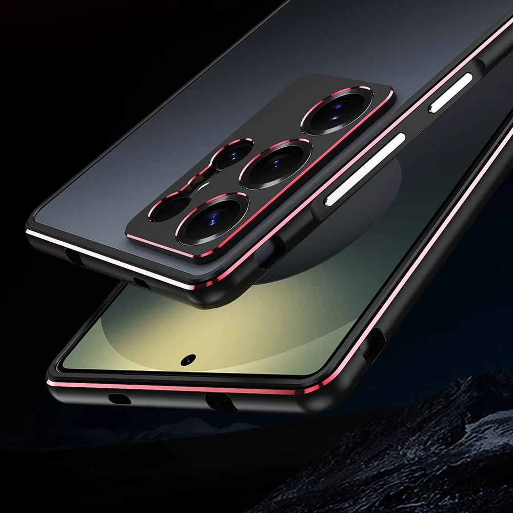 For Samsung Galaxy S25 Ultra Bumper Case Metal Frame Phone Cover with Camera Lens Guard - Black / Red - 6