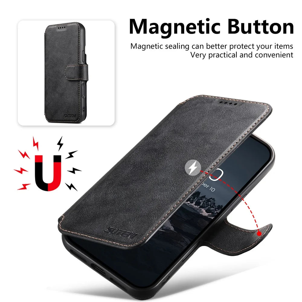 SUTENI Q-05 For iPhone 15 Pro Wallet Case 2 in 1 Detachable Leather Flip Phone Cover with Stand - Black - 6