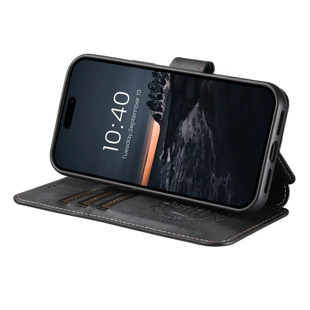 SUTENI Q-05 For iPhone 13 Pro Max Wallet Case 2 in 1 Detachable Leather Flip Phone Cover with Stand - Black - 4