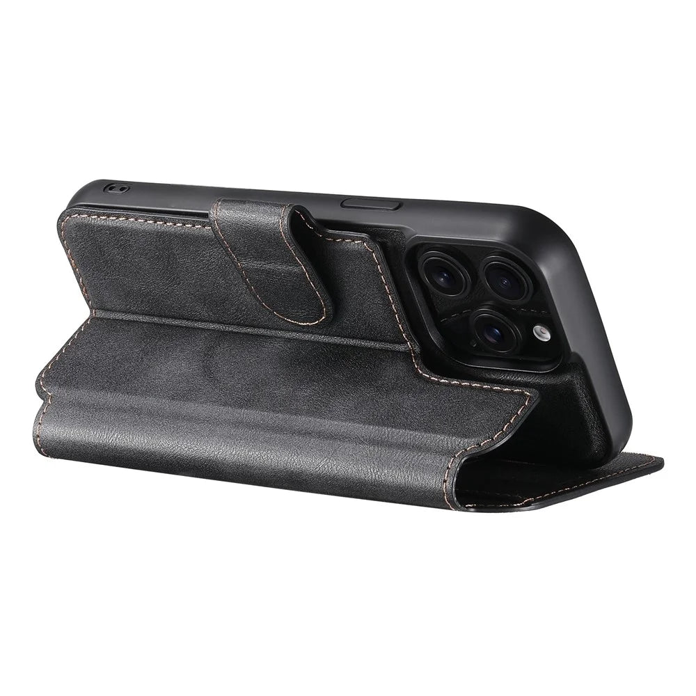 SUTENI Q-05 For iPhone 13 Pro Wallet Case 2 in 1 Detachable Leather Flip Phone Cover with Stand - Black - 5