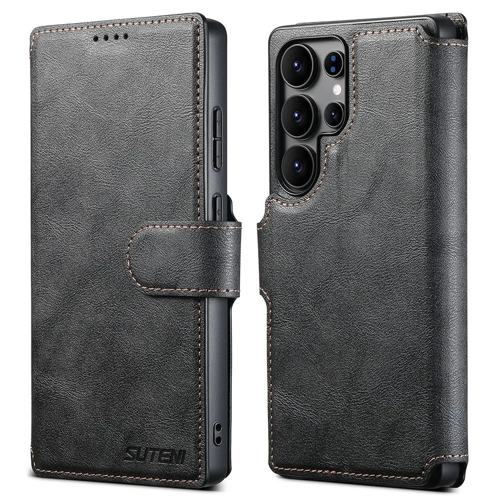 SUTENI Q-05 For Samsung Galaxy S24 Ultra Wallet Case 2 in 1 Detachable Leather Flip Phone Cover with Stand - Black - 1