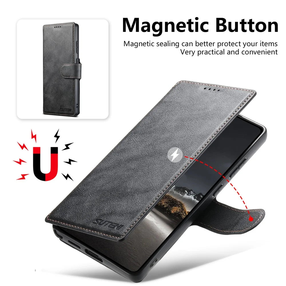 SUTENI Q-05 For Samsung Galaxy S24 Ultra Wallet Case 2 in 1 Detachable Leather Flip Phone Cover with Stand - Black - 5