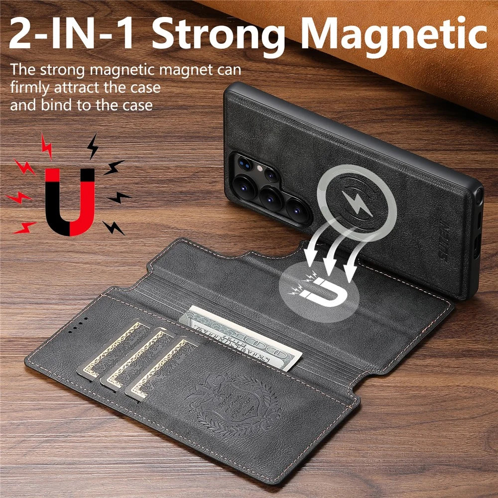 SUTENI Q-05 For Samsung Galaxy S23 Ultra Wallet Case 2 in 1 Detachable Leather Flip Phone Cover with Stand - Black - 7