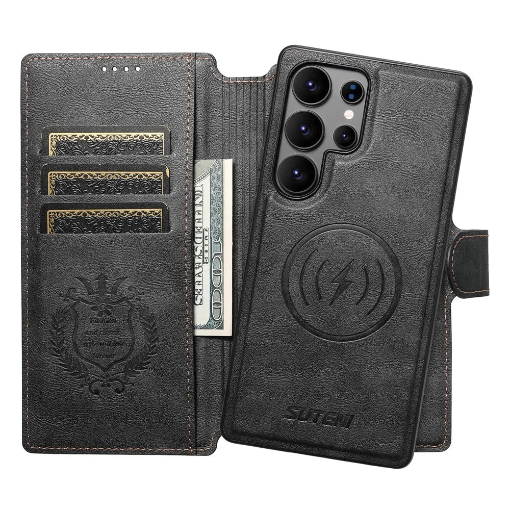 SUTENI Q-05 For Samsung Galaxy S22 Ultra 5G Wallet Case 2 in 1 Detachable Leather Flip Phone Cover with Stand - Black - 2
