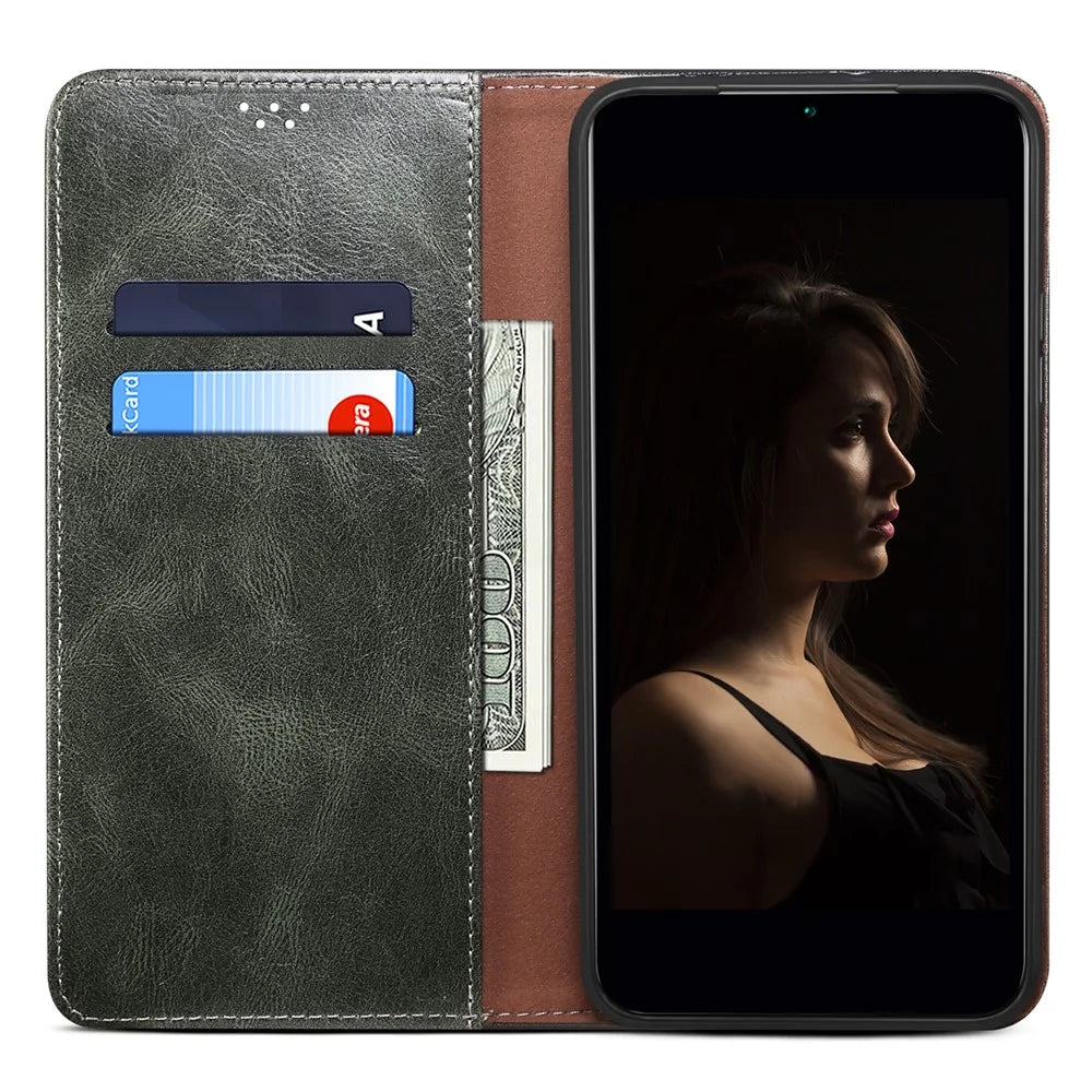 For Nothing Phone (3a) Pro Case Crazy Horse Texture Waxy Leather Wallet Stand Phone Cover - Green - 2