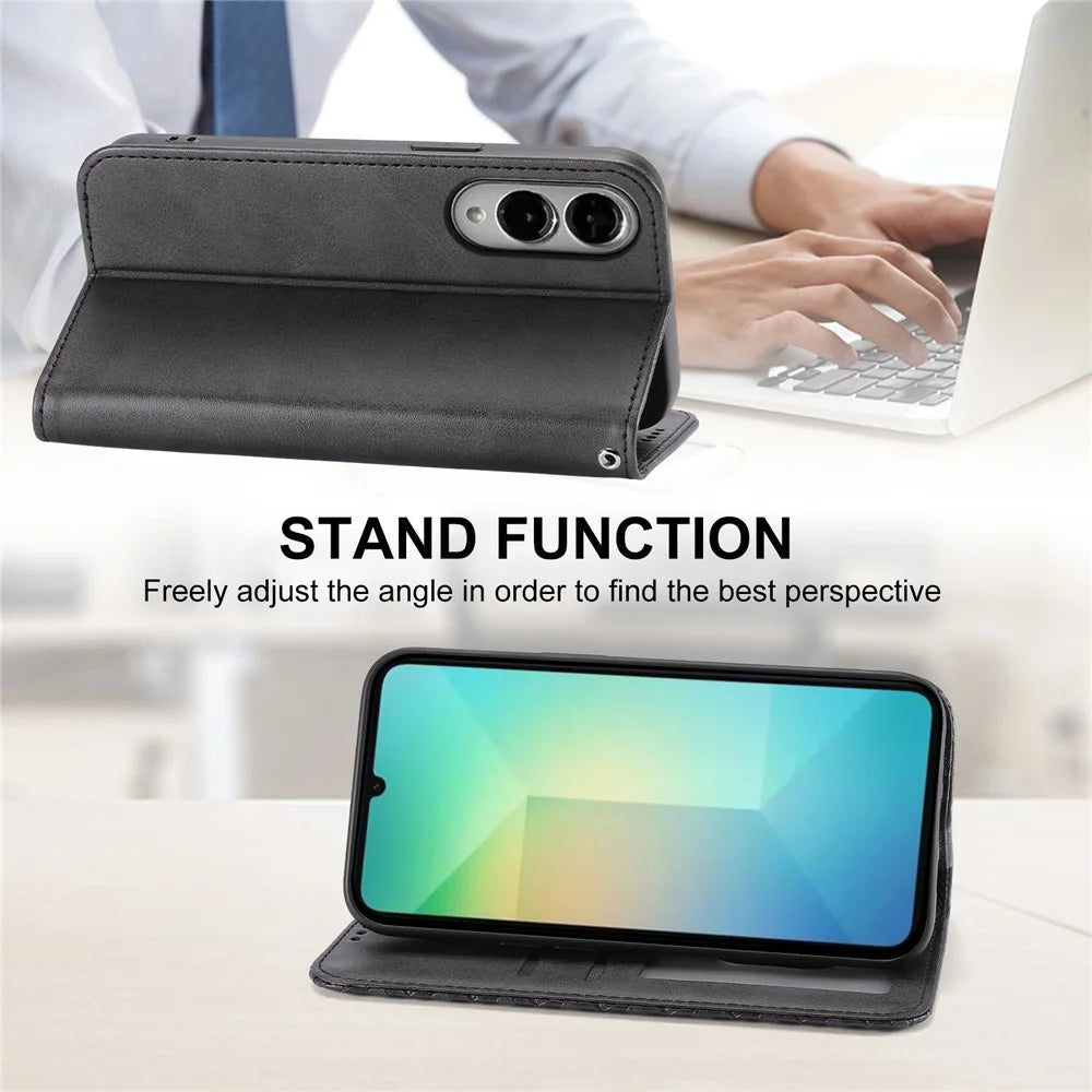 For Samsung Galaxy S25 Edge Case Calf Texture PU Leather Phone Cover with Wallet - Black - 3