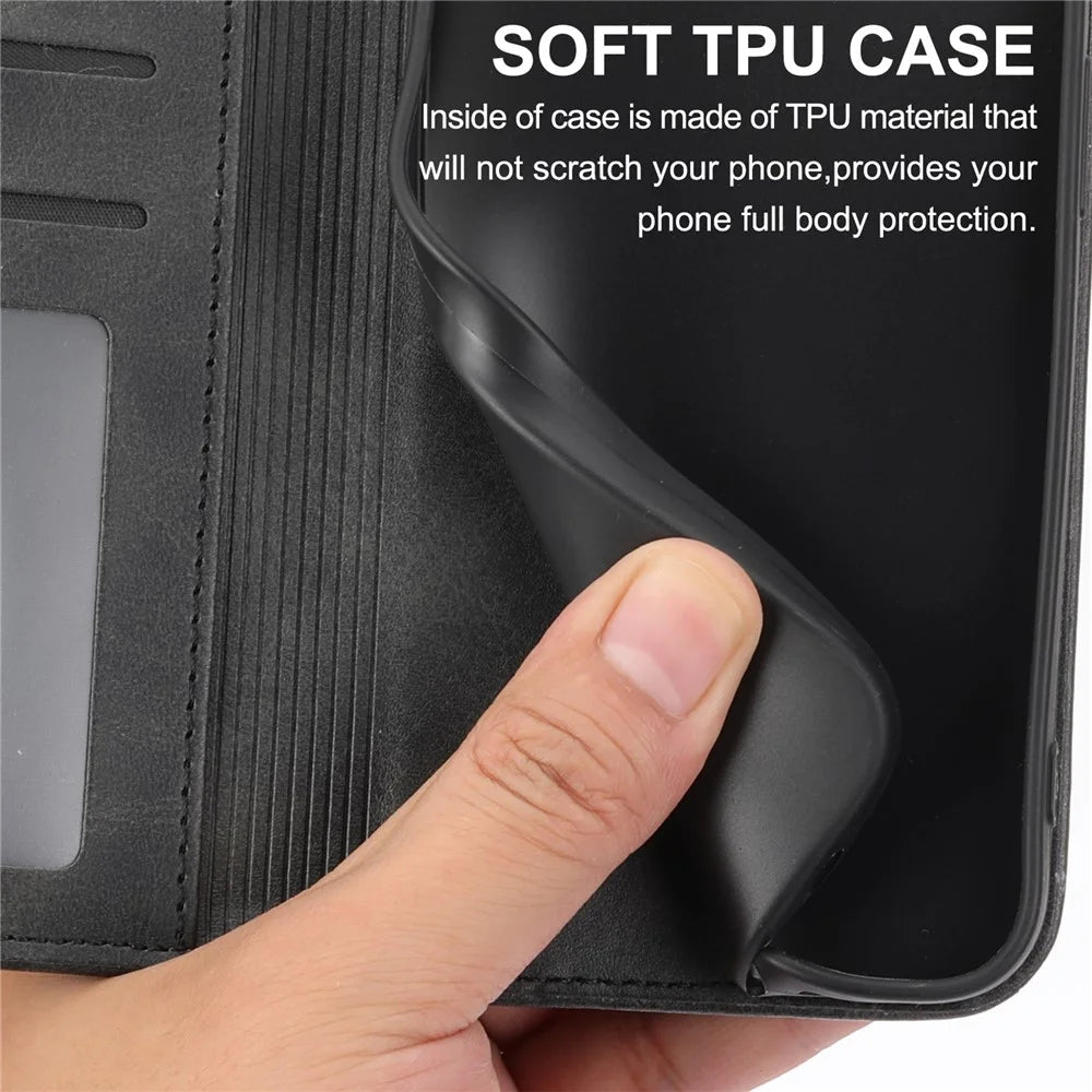 For Samsung Galaxy S25 Edge Case Calf Texture PU Leather Phone Cover with Wallet - Black - 6
