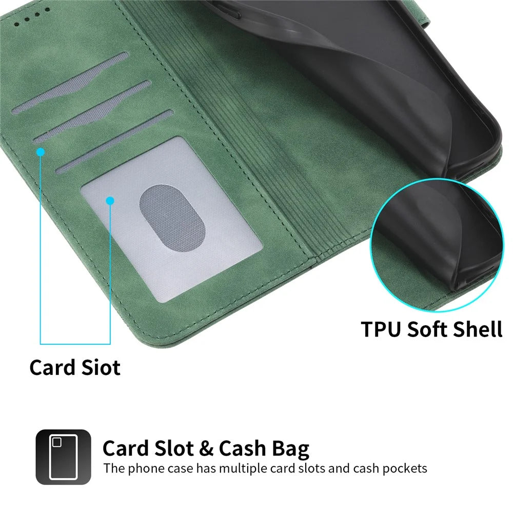 DIERFENG DF-03 For Realme 14 Pro 5G Leather Case Lines Imprint Wallet Phone Cover - Green - 4