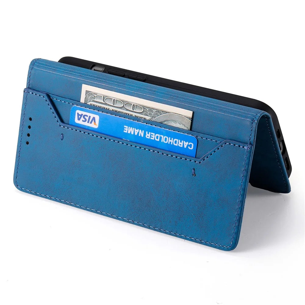 For Samsung Galaxy S25 Edge Wallet Case RFID Blocking PU Leather Phone Cover - Blue - 6