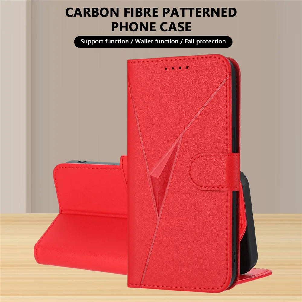 For Samsung Galaxy S25 Ultra Case Triangle Imprint Leather Phone Cover with Lanyard - Red - 7