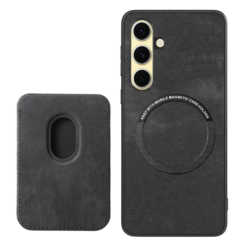 For Samsung Galaxy A36 5G Magnetic Case Leather Back Cover with Detachable Card Holder - Black - 3