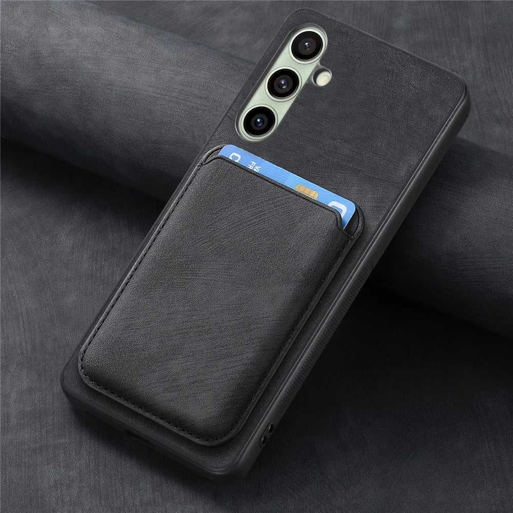 For Samsung Galaxy A36 5G Magnetic Case Leather Back Cover with Detachable Card Holder - Black - 5