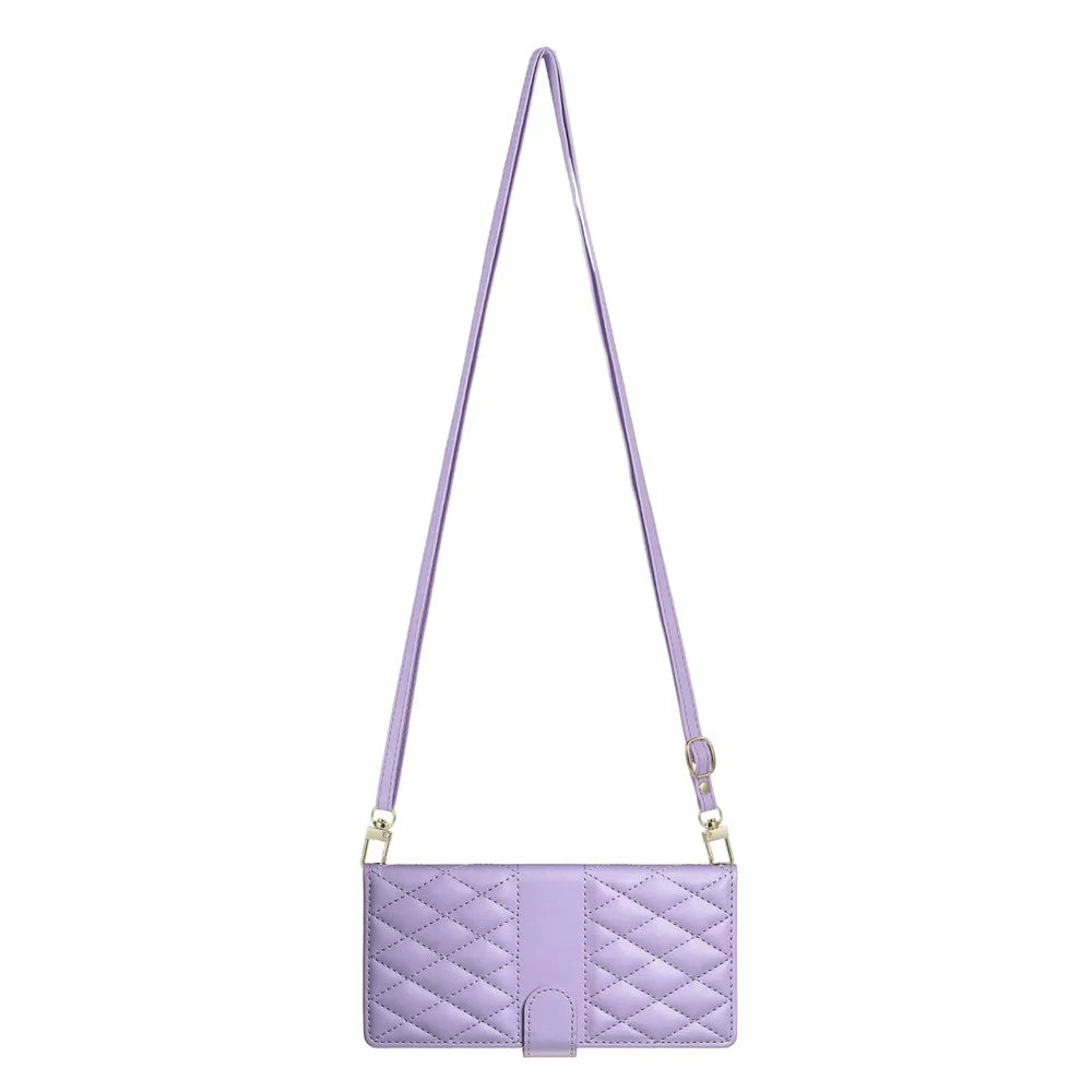 For Samsung Galaxy S25 Edge Case Rhombus Stitching Wallet Stand Leather Phone Cover with Long  /  Short Strap - Purple - 6