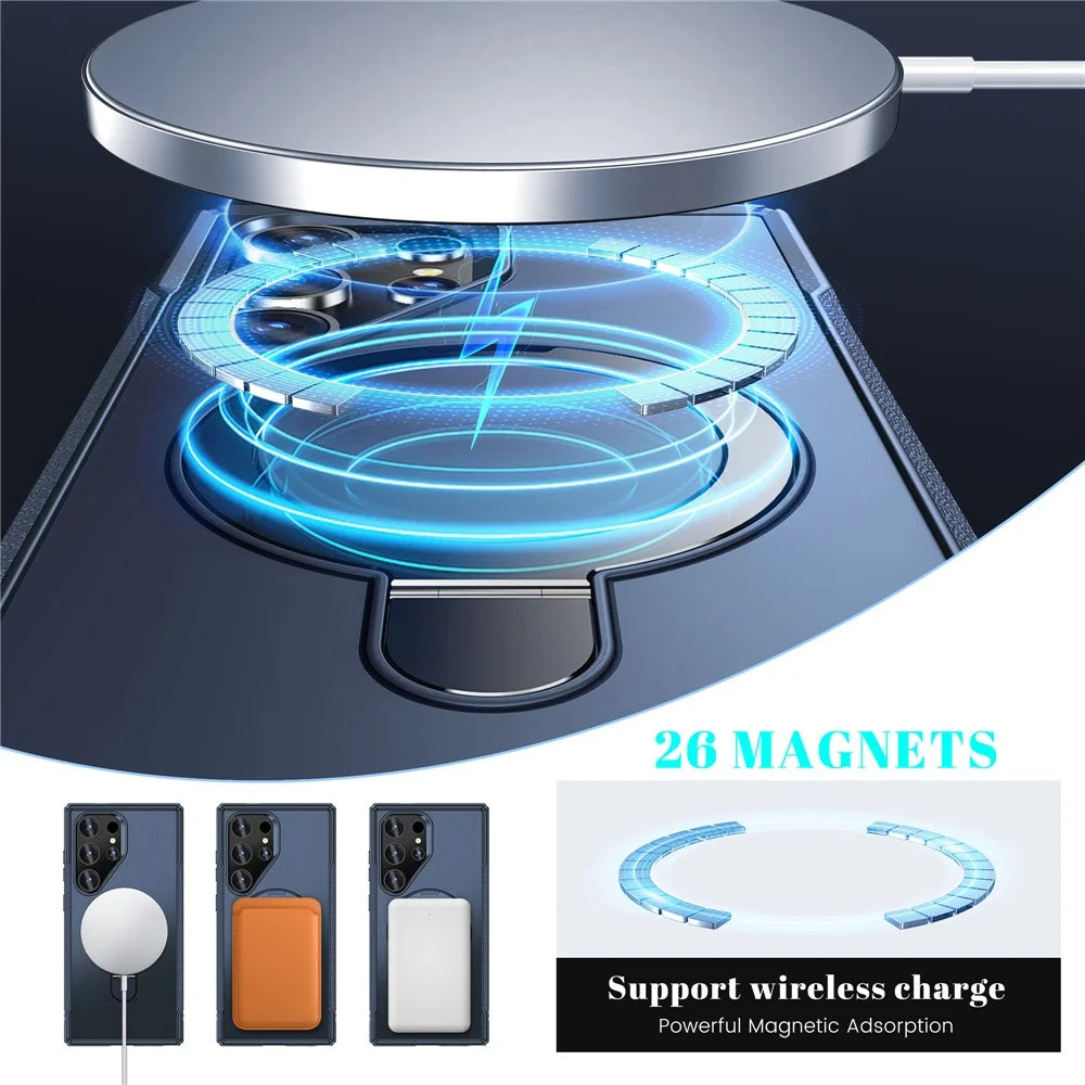 For Samsung Galaxy S23 Ultra Case with Magnetic Kickstand TPU + PC Anti Drop Phone Cover - Sapphire - 4