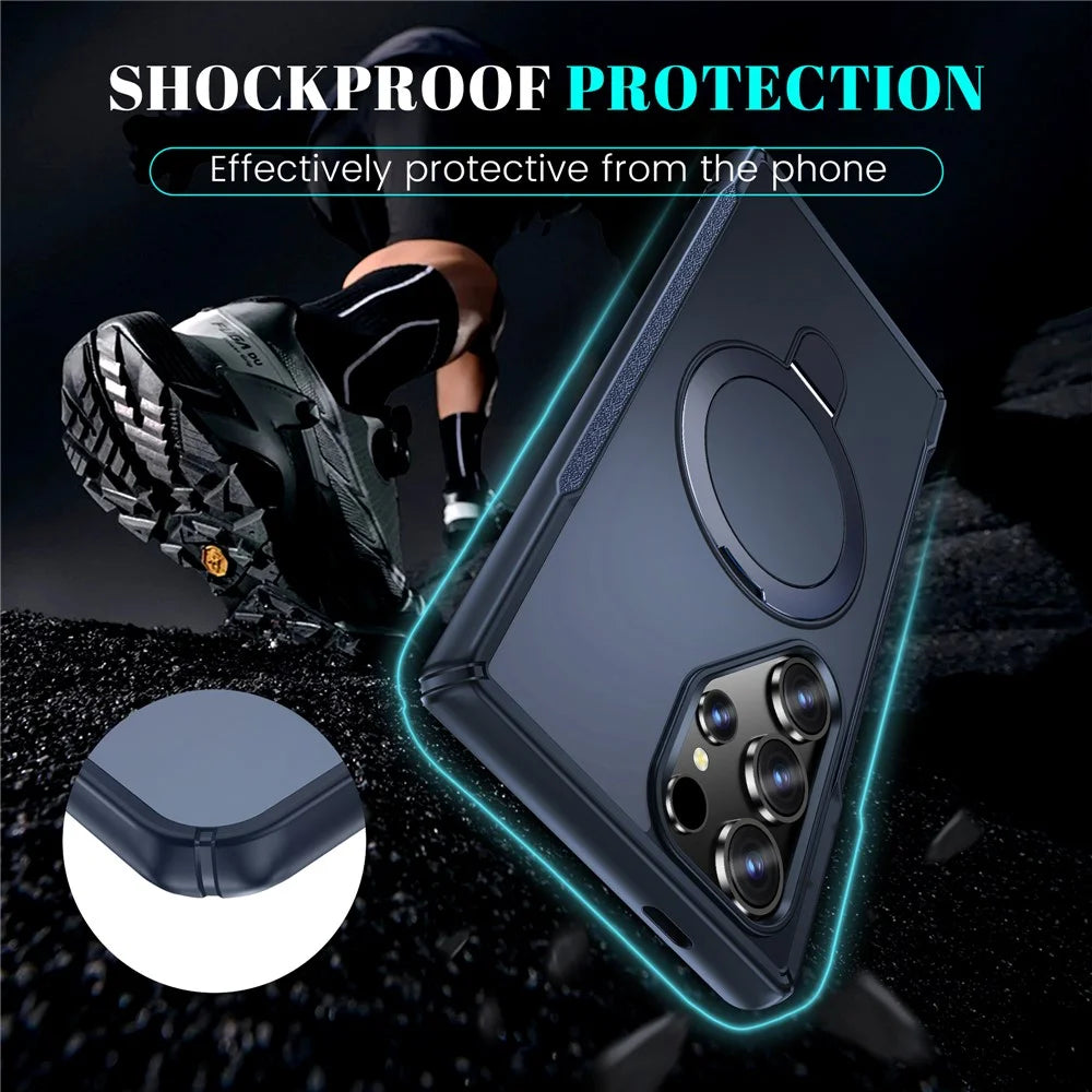 For Samsung Galaxy S23 Ultra Case with Magnetic Kickstand TPU + PC Anti Drop Phone Cover - Sapphire - 6