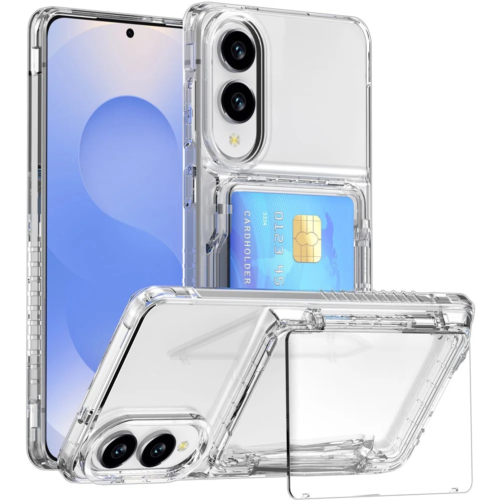 For Samsung Galaxy S25 Edge Clear Case PC + TPU Phone Cover Card Holder Kickstand - Transparent - 1