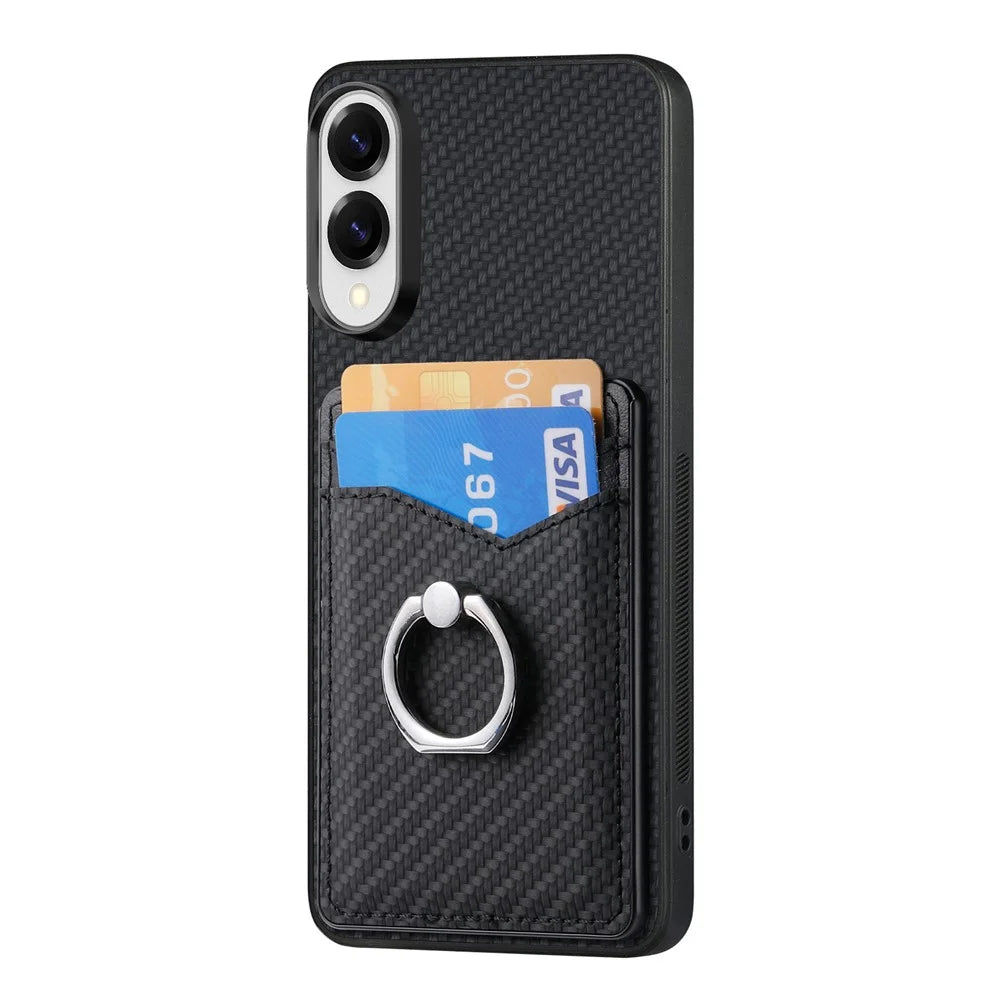 For Samsung Galaxy S25 Edge Case Card Slots Ring Holder Kickstand Phone Cover - Black - 2