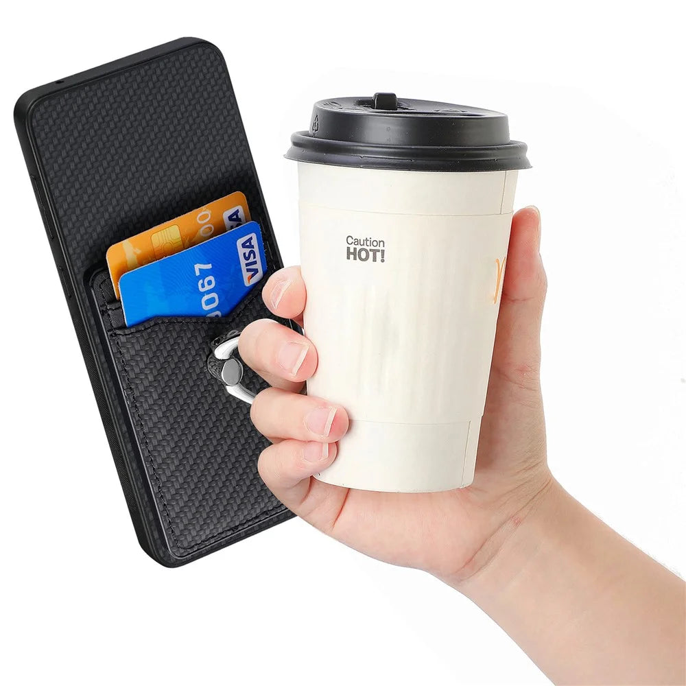 For Samsung Galaxy S25 Edge Case Card Slots Ring Holder Kickstand Phone Cover - Black - 5