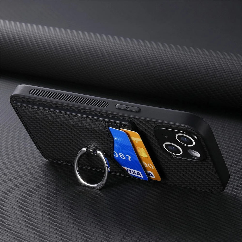For Samsung Galaxy S25 Edge Case Card Slots Ring Holder Kickstand Phone Cover - Black - 7