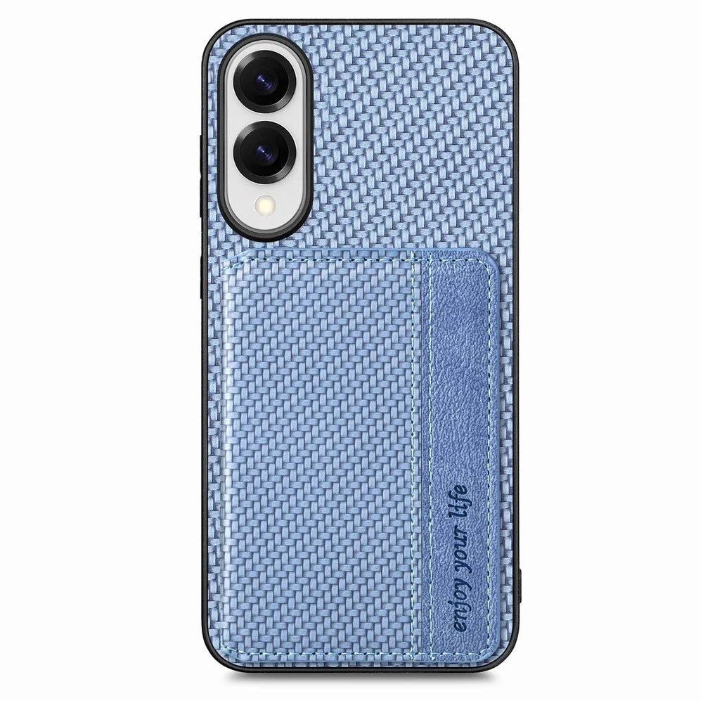 For Samsung Galaxy S25 Edge Case RFID Blocking Carbon Fiber Leather Phone Back Cover with Card Holder - Blue - 1