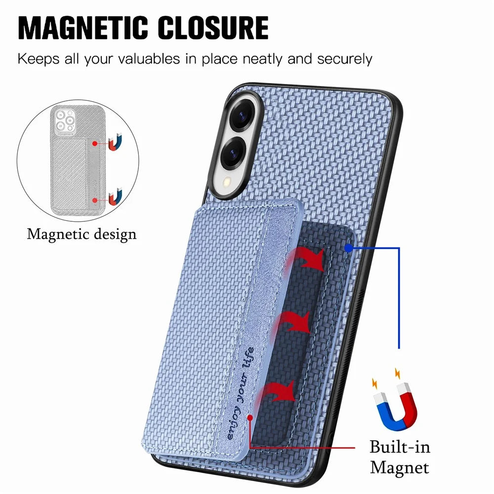 For Samsung Galaxy S25 Edge Case RFID Blocking Carbon Fiber Leather Phone Back Cover with Card Holder - Blue - 2