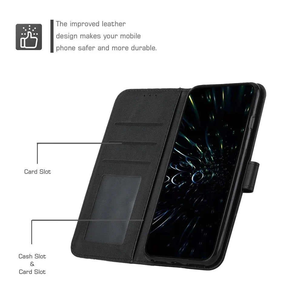 For Realme 14 Pro 5G Case Leather Stand Protective Phone Cover - Black - 5