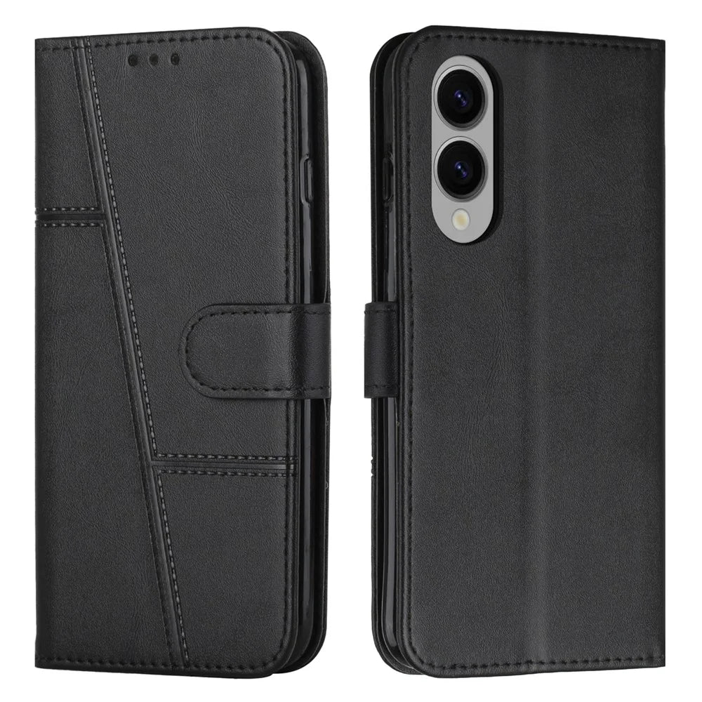 For Samsung Galaxy S25 Edge Case Leather Stand Protective Phone Cover - Black - 1