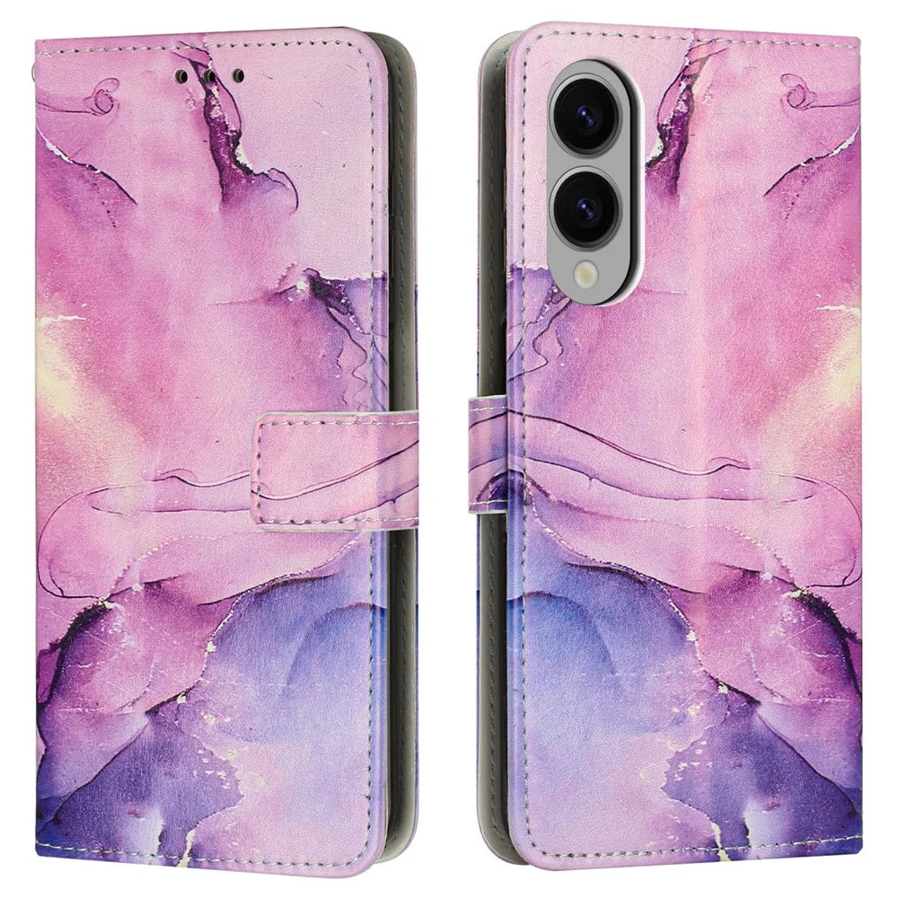 For Samsung Galaxy S25 Edge Stand Case Marble Pattern PU Leather Wallet Phone Cover - Purple - 1
