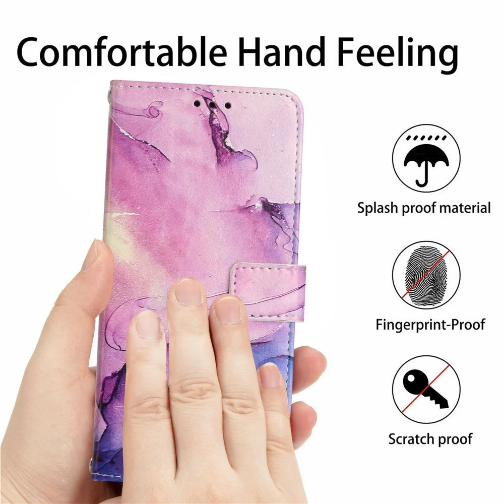 For Samsung Galaxy S25 Edge Stand Case Marble Pattern PU Leather Wallet Phone Cover - Purple - 7