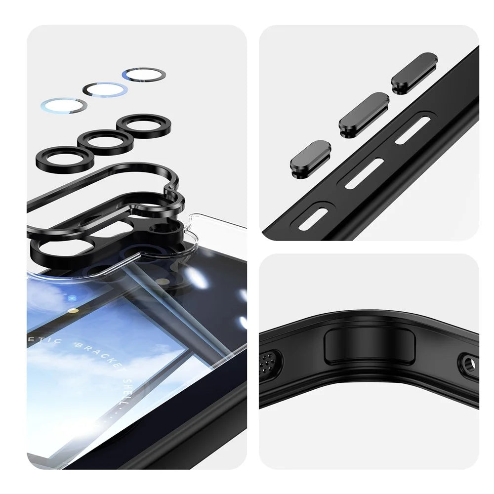 For Samsung Galaxy A16 4G / 5G Magnetic Case PC + TPU Phone Cover with Rotating Metal Kickstand, Lens Protector - Black - 7
