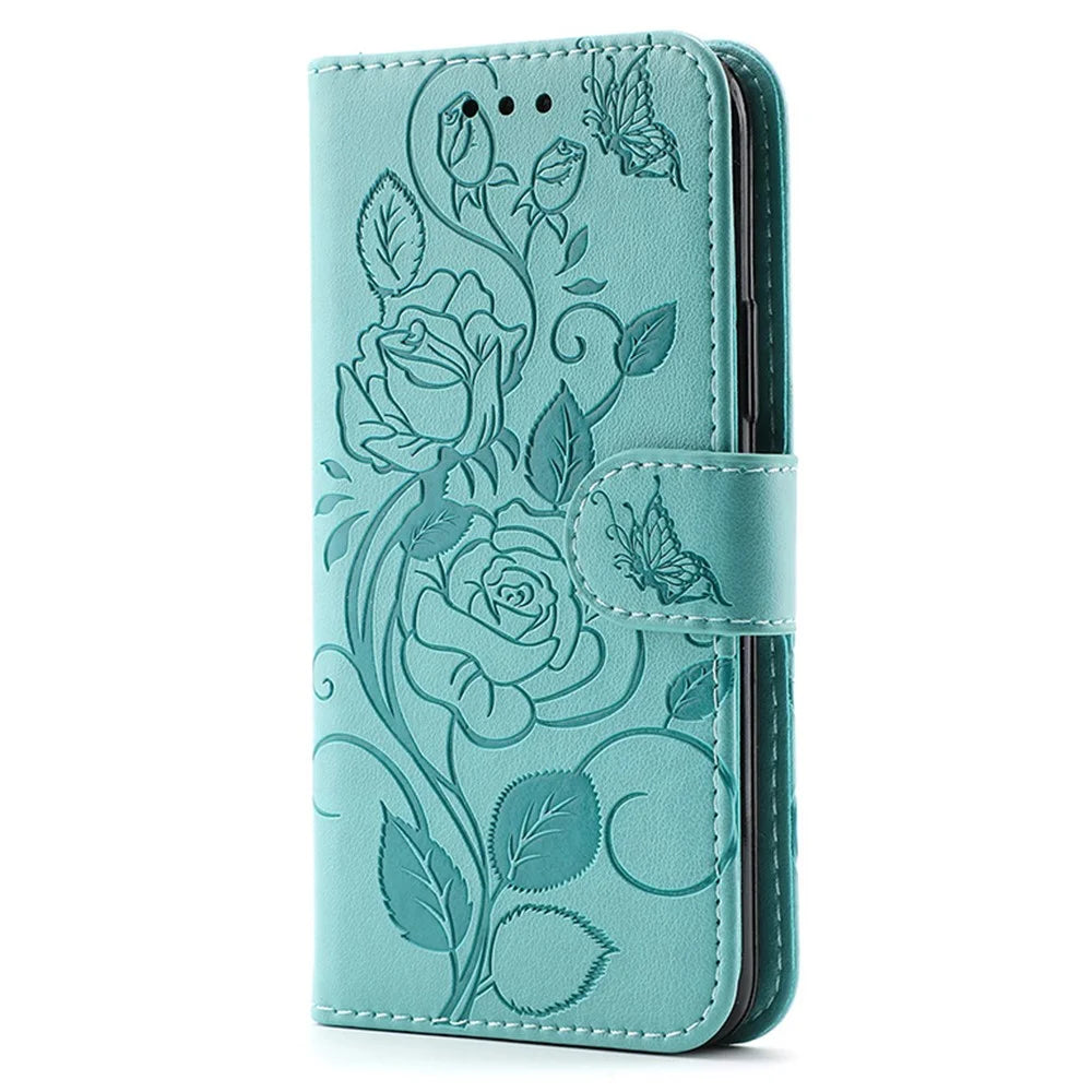 Phone Case For Samsung Galaxy A18 5G / A18 4G / A17 5G / A17 4G / A26 5G / A16 5G / A16 4G Wallet Stand Imprinted Rose Butterfly PU Leather Cover - Green - 4