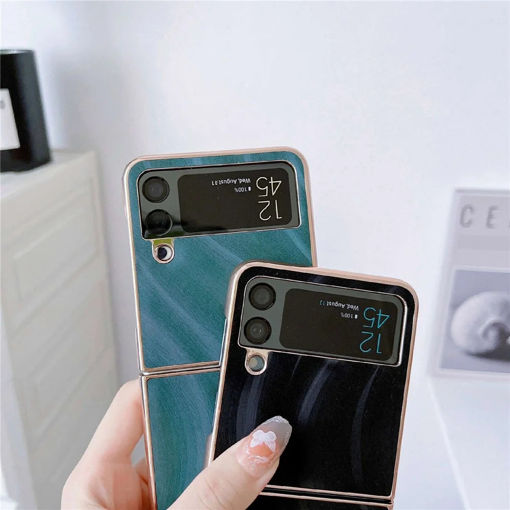 For Samsung Galaxy Z Flip4 5G Milky Way Series Anti-scratch Nano Electroplating Phone Case PU Leather Coated Hard PC Cover - Blue - 5