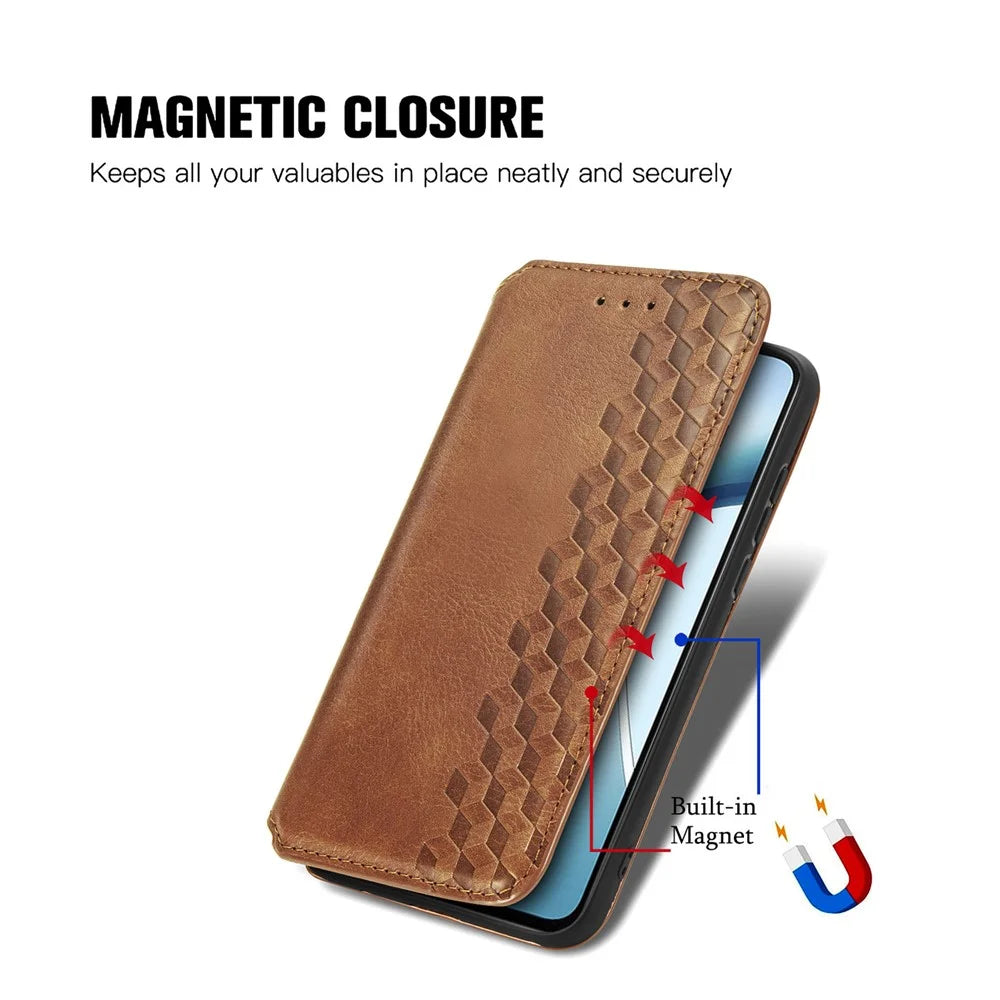 For Samsung Galaxy S25 Edge Case Rhombus Imprint PU Leather Wallet Phone Cover - Brown - 6