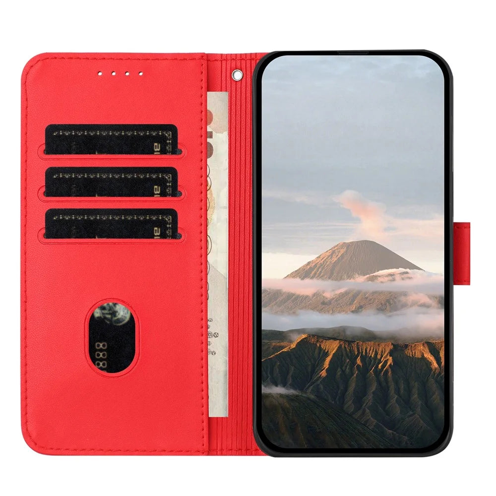 For Samsung Galaxy A15 5G / Galaxy A15 4G Case Triangle Imprint Leather Phone Cover with Lanyard - Red - 7